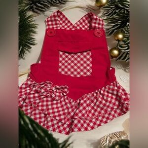 LIKE NEW Doggy Parton Red Checkered Overall Dress